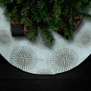 Vintage Sea Shanty Steampunk Compass Ephemera Brushed Polyester Tree Skirt