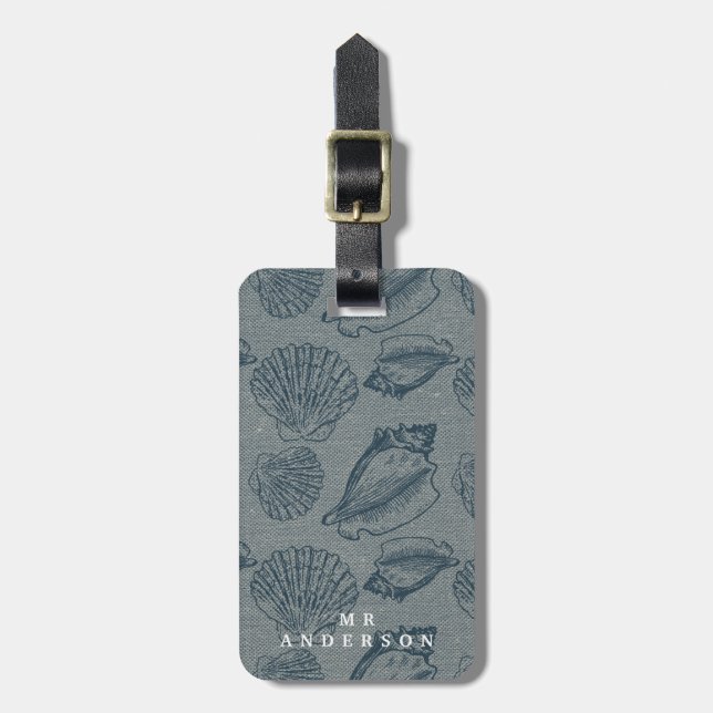 Vintage Sea Shell Monogram Luggage Tag (Front Vertical)