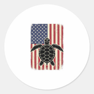 Vintage Sea Turtle American Flag Patriotic Shirt D Classic Round Sticker