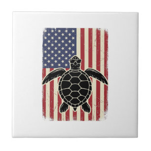 Vintage Sea Turtle American Flag Patriotic Shirt D Tile