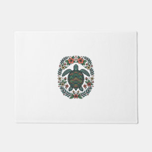 Vintage Sea Turtle Floral Vector Design_1 Doormat