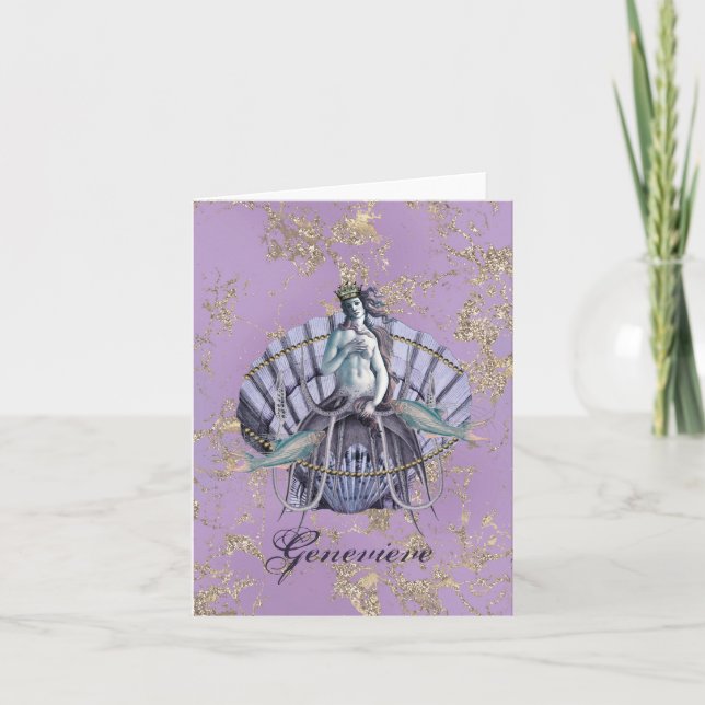 Vintage Sea Witch Collage Purple & Gold Note Cards (Front)