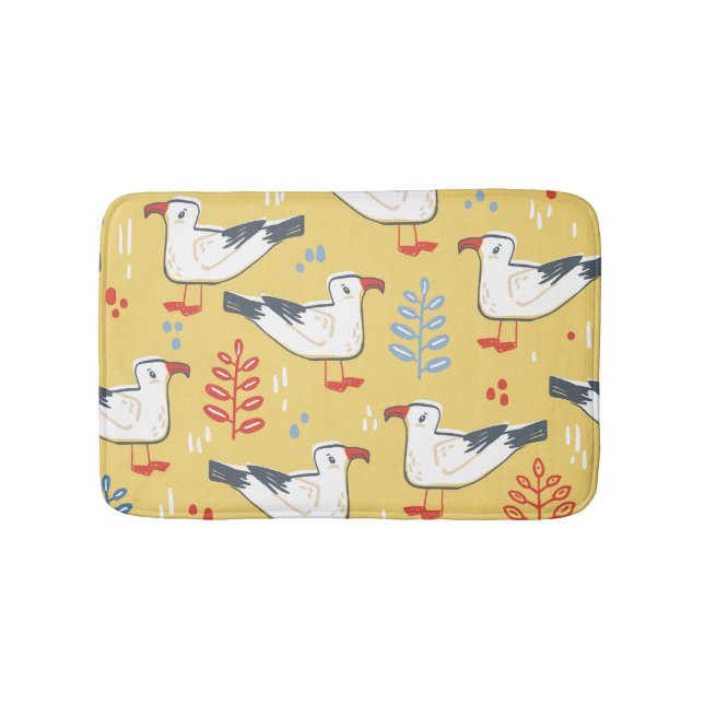 Vintage Seagull Leaves Natural Pattern Bath Mat (Front)
