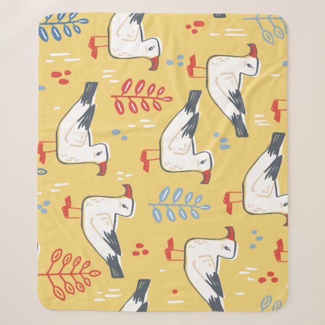 Vintage Seagull Leaves Natural Pattern Sherpa Blanket (Front)