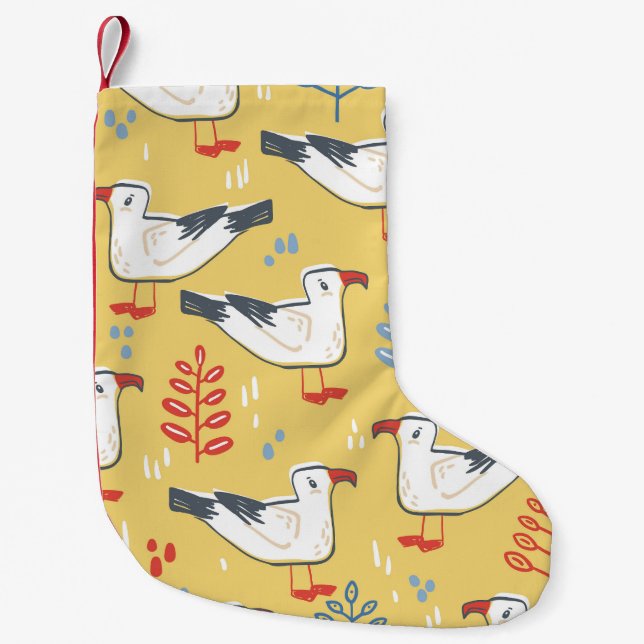 Vintage Seagull Leaves Natural Pattern Small Christmas Stocking (Front)