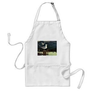 Vintage Seagull Perched Pier, Marine Birds Animals Standard Apron
