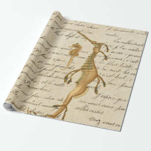 Vintage Seahorse and Script Wrapping Paper