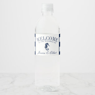 Vintage Seahorse   Nautical Wedding Welcome Water Bottle Label
