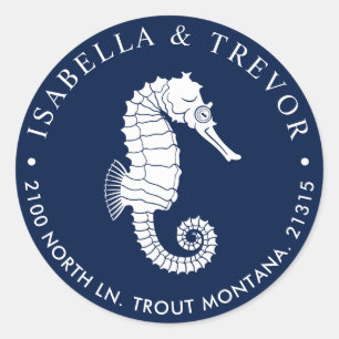 Vintage Seahorse Return Address Classic Round Sticker