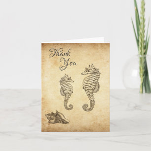 Vintage Seahorses Ocean Beach Thank You Card