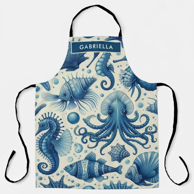 Vintage Sealife Animals Pattern Apron (Front)