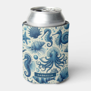 Vintage Sealife Animals Pattern Can Cooler