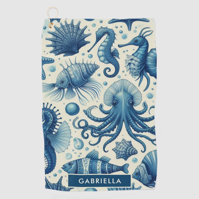 Vintage Sealife Animals Pattern Golf Towel (Front)