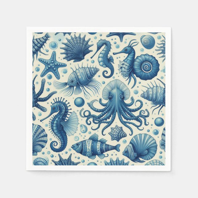 Vintage Sealife Animals Pattern Napkin (Front)