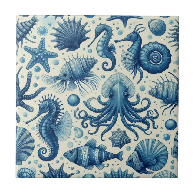 Vintage Sealife Animals Pattern Tile (Front)