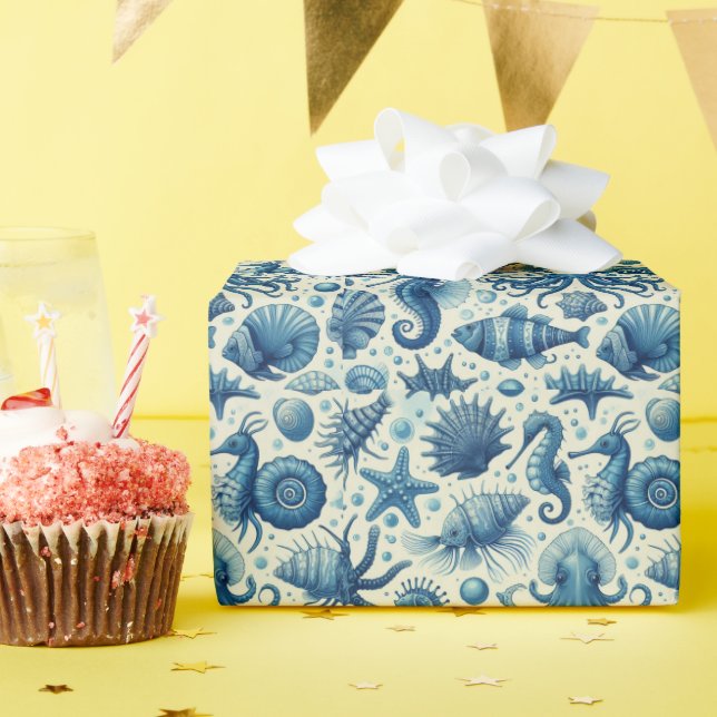 Vintage Sealife Animals Pattern Wrapping Paper (Birthday Party)