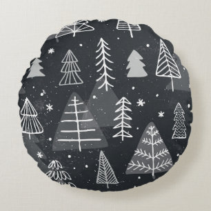 Vintage seamless background with christmas trees. round pillow