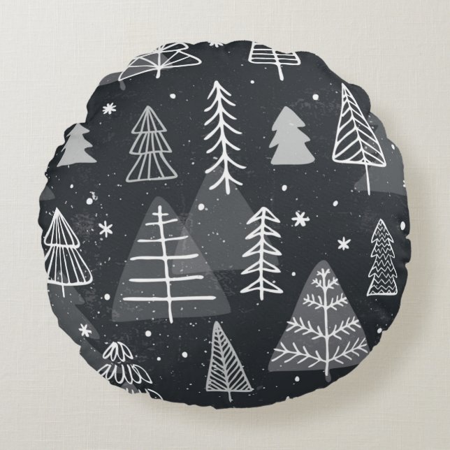 Vintage seamless background with christmas trees.  round pillow (Front)