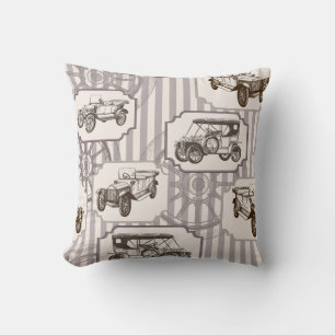Vintage seamless background with vintage retro car throw pillow