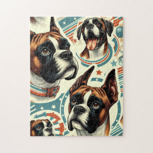 Vintage Seamless Boxer Dog Illustration Jigsaw Puzzle