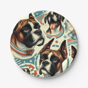 Vintage Seamless Boxer Dog Illustration Paper Plate