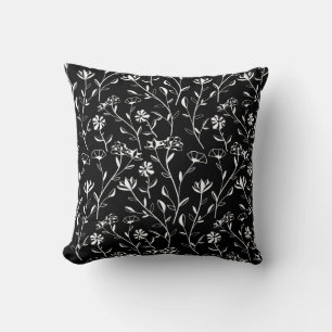 Vintage Seamless Contour Floral Pattern. Hand Draw Throw Pillow