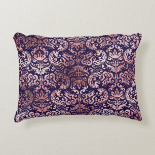 Vintage seamless damask rose gold foil classic pat accent pillow