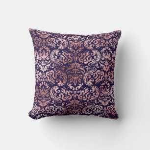 Vintage seamless damask rose gold foil classic pat throw pillow