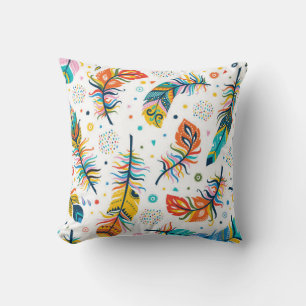 Vintage seamless feathers pattern in boho style throw pillow