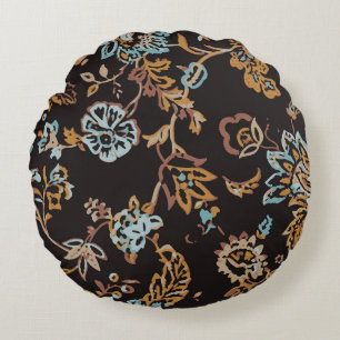 Vintage Seamless Floral Pattern. Hand Drawn Textur Round Pillow