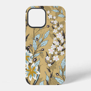 Vintage seamless floral pattern on a black backgro iPhone 12 case