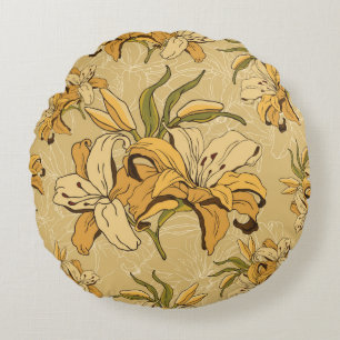 vintage seamless floral pattern with retro flowers round pillow