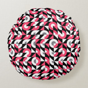 Vintage seamless glitch pattern with bold geometri round pillow