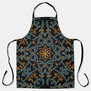 Vintage seamless gold and blue pattern with art or apron