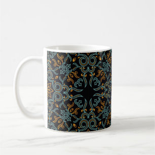 Vintage seamless gold and blue pattern with art or coffee mug