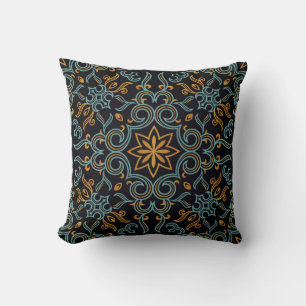 Vintage seamless gold and blue pattern with art or throw pillow