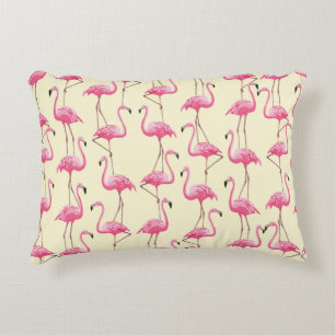 vintage seamless graphical realistic flamingo bird accent pillow