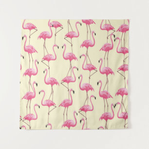 vintage seamless graphical realistic flamingo bird tapestry