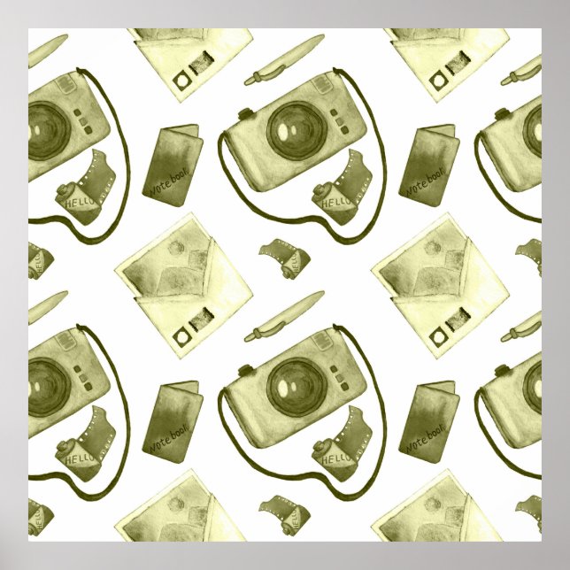 Vintage seamless hipster sepia pattern consisting  poster (Front)