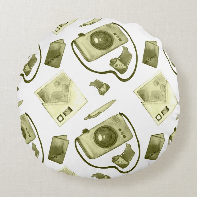 Vintage seamless hipster sepia pattern consisting  round pillow (Front)