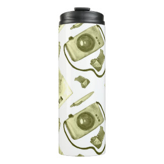Vintage seamless hipster sepia pattern consisting  thermal tumbler