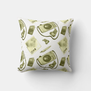 Vintage seamless hipster sepia pattern consisting  throw pillow