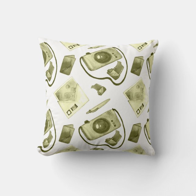 Vintage seamless hipster sepia pattern consisting  throw pillow (Front)