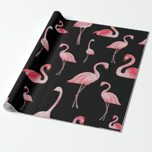 vintage seamless pattern Cute flamingos on black b Wrapping Paper