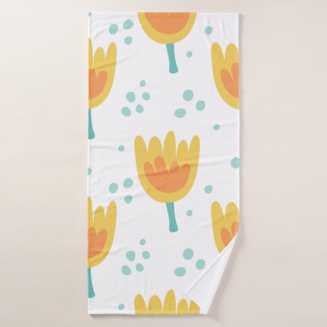 Vintage seamless pattern,  cute flowers pattern70s bath towel (Bath Towel)