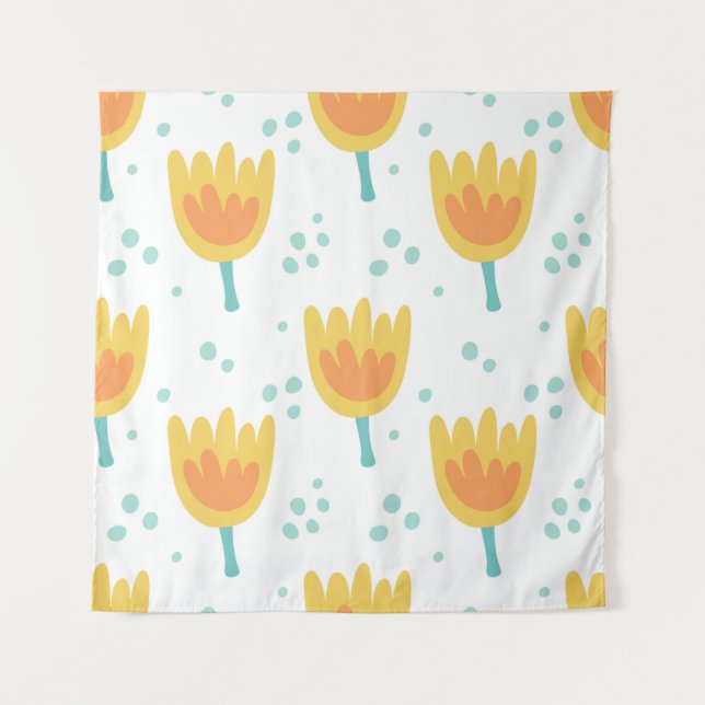 Vintage seamless pattern,  cute flowers pattern70s tapestry (Front)
