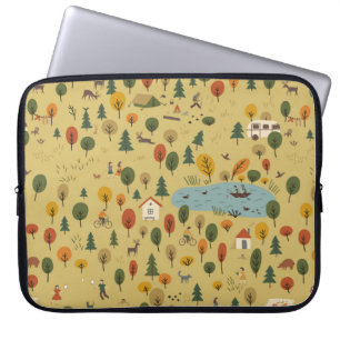 vintage seamless pattern of autumn forest landscap laptop sleeve