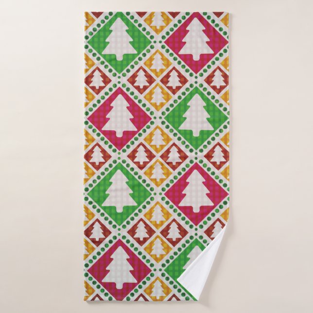 vintage seamless pattern of christmas tree bath towel (Bath Towel)