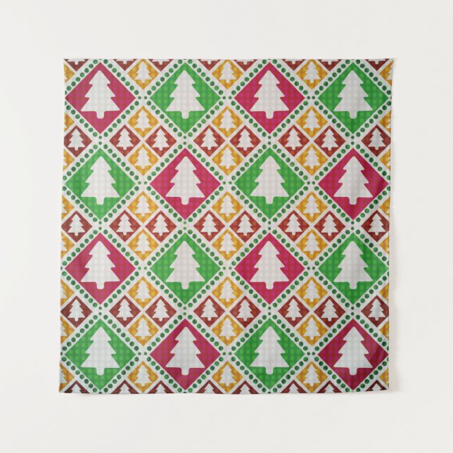 vintage seamless pattern of christmas tree tapestry (Front)