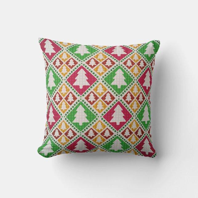vintage seamless pattern of christmas tree throw pillow (Front)